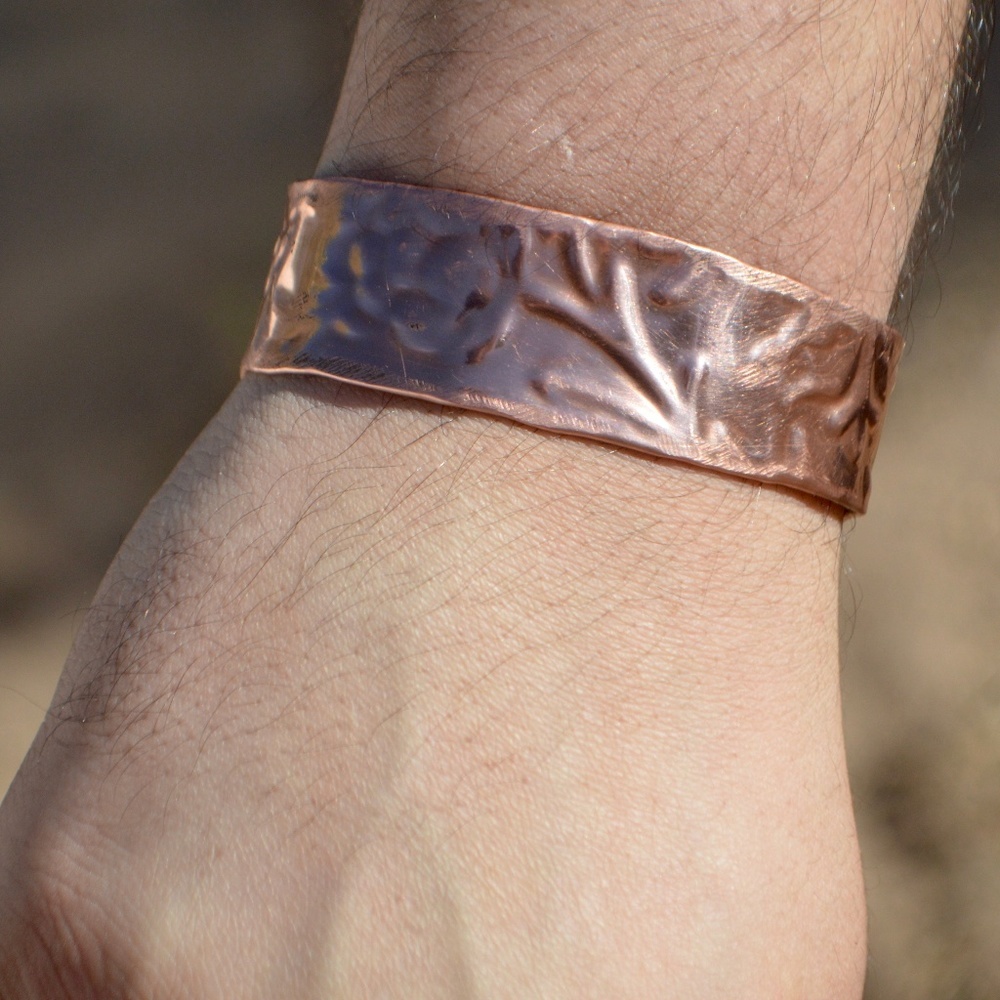 Mens Copper Embossed Cuff Bracelet Floral Cowboy